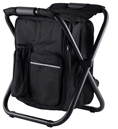 Rucksack Kühlstuhl, Tragbarer Faltbarer Campinghocker aus Oxford Stoff, Angelstuhl Mit Mehreren Taschen, Geeignet für Strandcamping, Angeln, Schleppen, Wandern, Picknick(Schwarz)