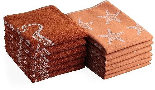 DoubleDry 12er Set Geschirrtücher und Küchtentücher Set - 100% Baumwolle - 6X 50x70cm und 6X 50x50cm - Oeko-Tex Zertifiziert (Meer, Terracotta)