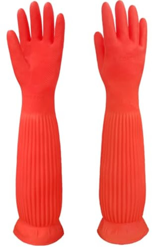 MIN-XL Guanto in gomma per lavastoviglie, impermeabile e resistente all'olio, adatto per la pulizia della cucina, lavaggio dei vestiti, pulizia della casa, lavaggio in lavastoviglie (Rosso, 55CM L)