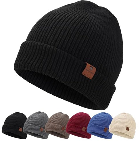 BARFULKER Winter Beanie Mütze Herren Damen Strickmütze Warm Gefüttert Wollmütze Winddichte Wintermütze Dehnbare Laufmützen Weiche Sportmütze Unisex Hat,Einheitsgröße,Schwarz