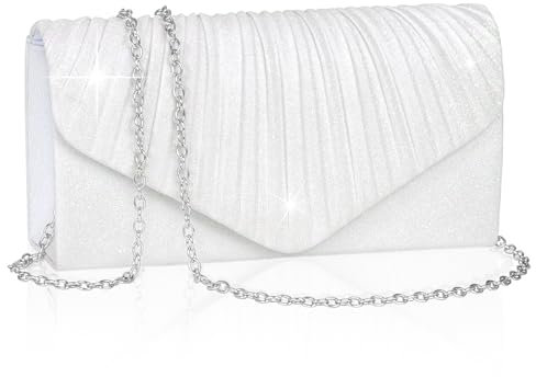 Larcenciel Clutch Weiß, Glitzer Tasche mit Abnehmbarer Kette, Grüne Pailletten Abendtasche Handtasche, Elegante Crossbody Umschlagtasche für Neujahrsball Feiertage Party und Hochzeit (22 x 5 x 11.5cm)