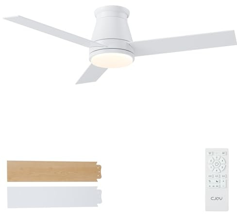 CJOY Ventilatore da Soffitto con Luce 107cm, Bianco Ventilatore da Soffitto con Luce e Telecomando Slenzioso, Sleep Modalità, 6 Velocità, 3 CCT Regolabile, Reversibile, Timer per Camera da Letto