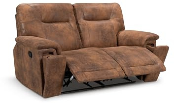 Lovesofas Brown Tan Faux Leather 2 Seater Manual Recliner Sofa with Cupholders – Compact Living Room Seating for Relaxing, Gaming & Home Cinema
