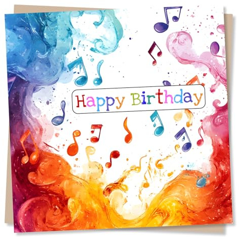 Happy Birthday Card for A Loved One - Music Lover, Musical Notes, Beautiful Artwork, Colourful - for A Friend, Partner, Relative