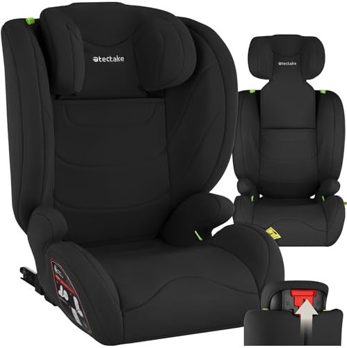 tectake® Child Car Seat with i-Size Approval & Side Impact Protection, Booster Seat with Height-Adjustable Headrest & Washable Cover, Baby & Toddler Car Seat, Suitable from 100-150 cm Tall - Black