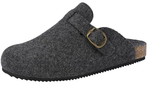 Zuecos y Mules para Hombre Mujer Invierno Pantuflas de Fieltro Piel Cómodos Corcho Cerradas Zapatillas de Jardín de Estar Interior Exterior