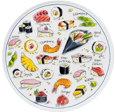 Blond Amsterdam Grande assiette 31 cm Maki Mania – Plat en céramique illustré Vaisselle originale pour sushis et repas japonais