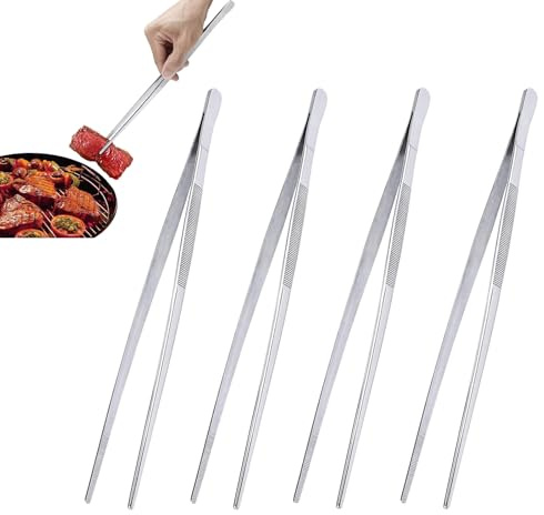 Pinze Cucina Acciaio, Pinza da Cucina, 30 cm Pinzette Manico Lungo, 4 Pezzi Pinzette per Barbecue, Per Barbecue, Bistecche, Acciaio Inossidabile