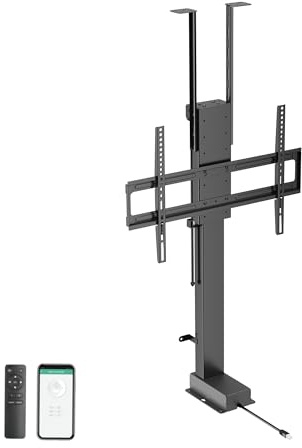 EasyLife Ascenseur TV Motorisé Four Montage au Sol, au Plafond ou dans Un Meuble – Commande Smart Home avec Sortie et Descente, Télécommande Incluse, 37–65 Pouces Jusqu’à 60 kg, VESA 600x400 - Noir