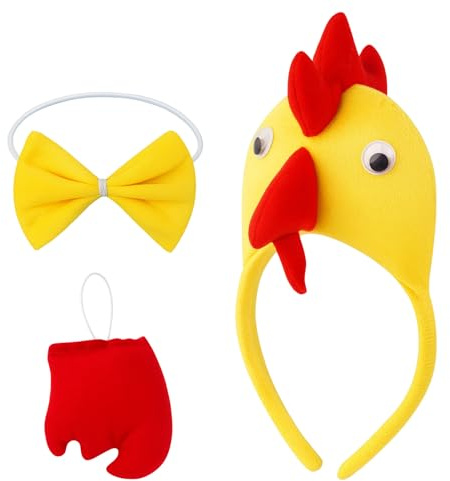3PCS Chicken Costume Headband Set, Chicken Crown and Rooster Hat, Animal-Themed Dress Up Accessories for Easter Halloween Cosplay