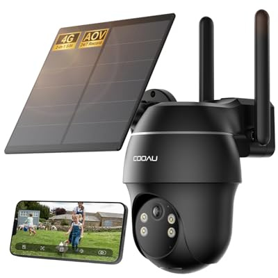 COOAU 4G AOV Camera Surveillance Exterieur sans Fil avec Carte SIM, Enregistrement continu 24/7, Panneau Solaire 8W & 10000mAh Batterie, 2K UHD 360° PTZ, Suivi Auto, détection Jusqu’à 30 m, IP66
