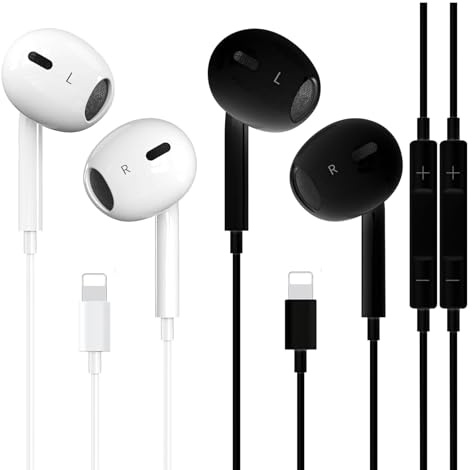 2-pack Lightning In Ear-hörlurar, trådbundna hörlurar MFi-certifierade för Apple iPhone 14/13/12/11 Plus Pro Max/X/SE/8/7/Plus/iPad, kabelhörlurar med mikrofon och HiFi-stereo