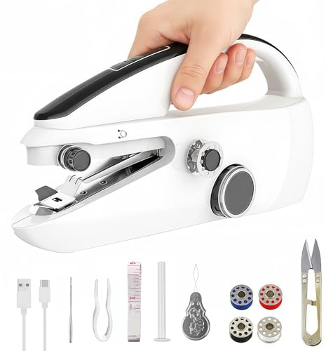 Handnähmaschine Elektrisch, Qoosea Mini Nähmaschine für Anfänger Schnell Nähen, Tragbare Mini Sewing Machine mit Nähzubehör Batterie- und USB-betrieben, Overlock Nähmaschine Klein Haus & Reise