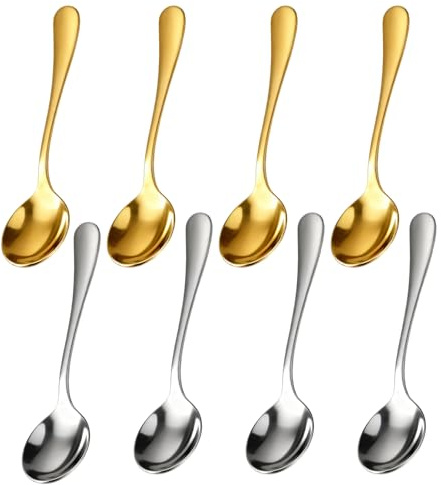 Cucharas de café pequeñas, 8 cucharas de café espresso, cuchara pequeña de acero inoxidable, mini 7,5 cm, cuchara remover para la cocina, para especias, sal, miel, azúcar y especias