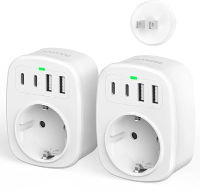 Reseadapter för Japan (2-pack), 5-i-1-adapter för Spanien till Japan (2 USB-C och 2 USB-A), typ A-kontakt för JP, USA, Thailand, Kina och Kanada