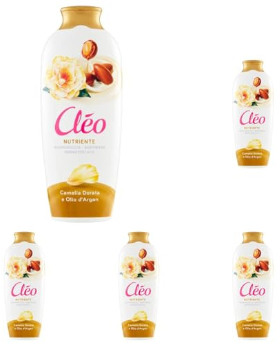 Cléo - Bagnoschiuma Nutriente Camelia Dorata e Olio di Argan, Bagno Schiuma Profumato Elasticizzante Antiossidante Detergente Delicato per Pelle Morbida, Bagnodoccia Dermatologicamente Testato, 750 ml
