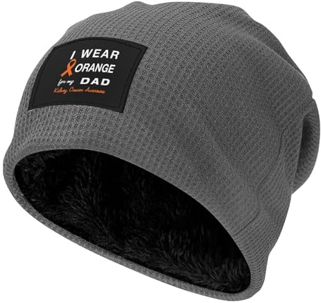 Kidney Cancer Awareness Beanie Hat Winter Fleece Lined Warm Knit Hat for Men Women Gray
