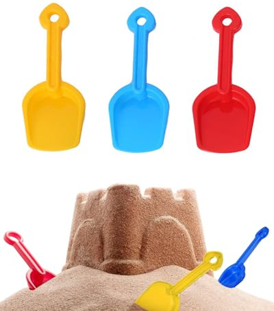 FEQDWOX Lot de 3 Pelles de Plage Robustes pour Enfants | Jouets d'Extérieur en Plastique Rouge Jaune Bleu pour Bac à Sable, Jardin, Creuser le Sable