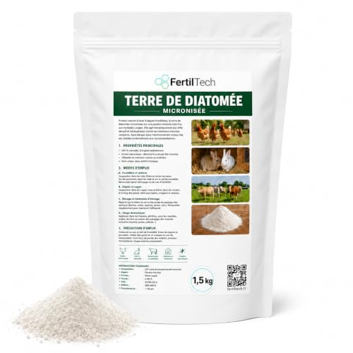 FertilTech Kiselgur 1,5 kg | Naturlig mikroniserad diatoméjord, amorf och inte kalcinerad | mineralpulver för hushåll, trädgård, kycklingstall, djur, ytor och rengöring