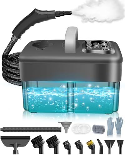 Mecmic Dampfreiniger Handgerät für Alles - 2500W 6-Stufig Einstellbar, 1,6L Wassertank, 120 °C Dampf, 15s Aufheizzeit, Tragbar mit 10 Zubehörteilen, Dampfreinigung für Boden, Polstermöbel,Fenster,Auto