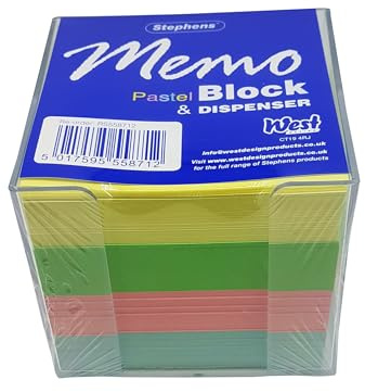 Stephens Note Paper Memo Block Dispenser Pastel Colour, Ideal Desk Note Paper Holder For Taking Phone Message, Jotting Down Shopping Lists, Dates And Upcoming Events, For Home, Office, Business School