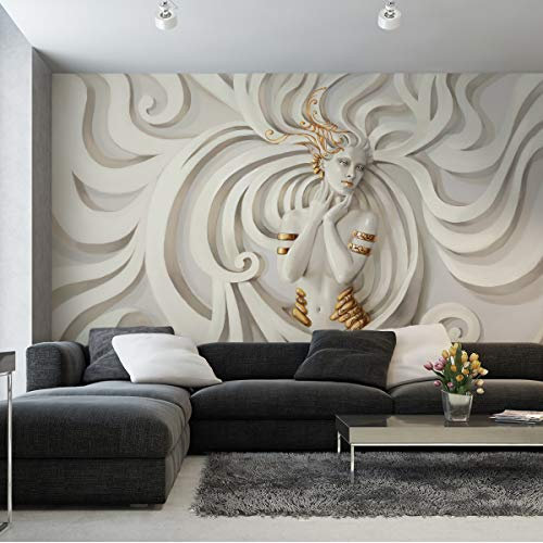 Muralo Selbstklebende Fototapete 416 x 254 3D Effekt Medusa Tapete Luxus Stein Steinoptik Marmor Wohnzimmer Schlafzimmer Wandbilder XXL Wand Br. 416 cm x Hö. 254 cm