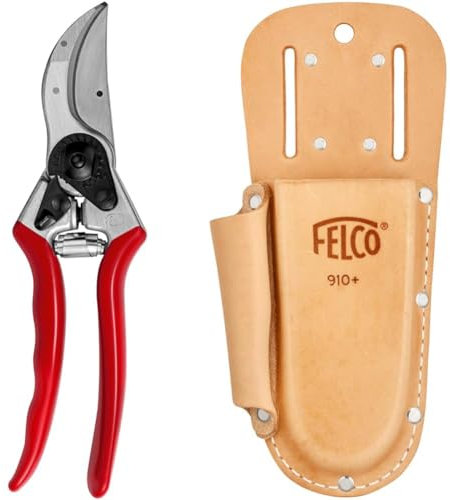 FELCO Model 2 Secateurs (Large) & Number 910 Plus Leather Holster F910+, Brown, 35x15x5 cm