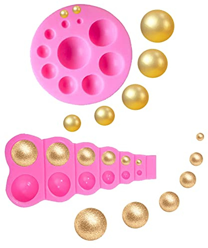 MEMOVAN 3D Pearl Fondant Mold 2pcs Semi Sphere Ball Silicone Chocolate Mold Lollipop Mold Dome Round Silicone Mould Mini Half Pearl Ball Cake Decoration Mold