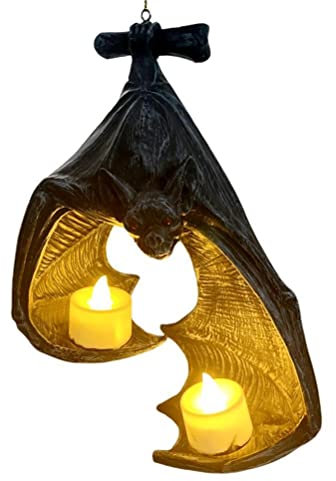 TiSkying Applique murale chauve-souris Halloween bougeoir, statue de jardin en résine à suspendre sculptures artisanat bougeoir pour terrasse, véranda, décoration de jardin