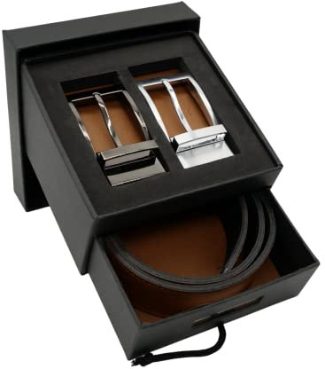 AnnaMatoni Gürtel Herren Ledergürtel Geschenk-Box Wendegürtel aus Nappa Leder 3,5cm breit Größe Kürzbar Braun und Schwarz 130cm