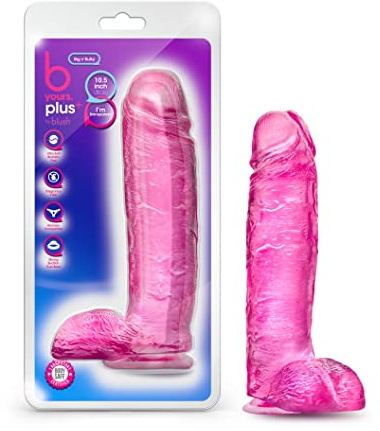 Blush Novelties B Yours Plus – Realistischer, klarer, rosafarbener Dildo, 26,7 cm lang, 6,3 cm dick, mit Saugnapf und Hoden, weiches, echtes Gefühl, weibliches Sexspielzeug, Pferdedildogröße