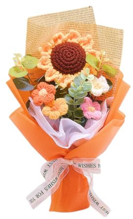 Bouquet di fiori artificiali lavorati a uncinetto, girasole eterni lavorati a maglia, per la festa della mamma, bouquet di fiori artificiali fatti a mano, decorazione per la casa, regalo per la festa