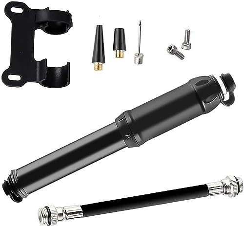 HNW – Portable Bike Pump for All Bikes – Mini Bicycle Pump – Balloon & Football Pump with Cones & Needle – Super Fast Inflation with Max 100 PSI, Lightweight Air Pump for Inflatables, With Frame Mount