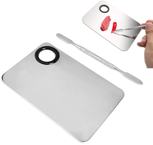 DHWEKU Paletas de Mezclas Maquillaje - Paleta de Mezcla de Maquillaje - Acero Inoxidable con la Herramienta de Espátula, para Base de mezcla, Sombra de ojos, Lápiz labial