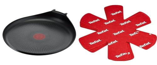 Tefal Ingenio Poêle à crêpe 27 cm, Non induction, Revêtement antiadhésif, Empilable, Compatible lave-vaisselle, Easy Plus L1461004, Noir & Set de 4 Protectors, Plastique, Rouge, 38 x 36 x 1 cm
