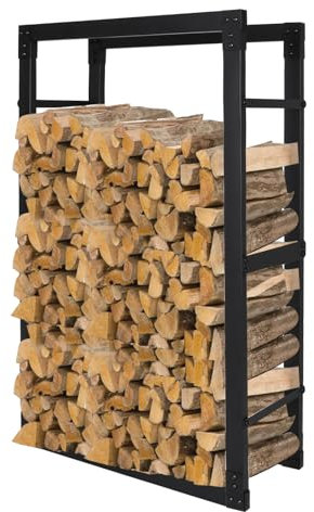 ISOISL Estantería para leña, 150 x 80 x 25 cm, metal negro, grande para interior y exterior, apilable