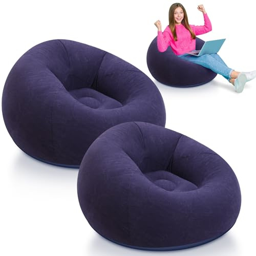 Lunmon 2 Pcs Small Bean Bag Chair Inflatable Chair Blow up Games Sofa Foldable Flocking Inflatable Lazy Sofa Portable Blow up Lounger for Living Room Bedroom (Blue)