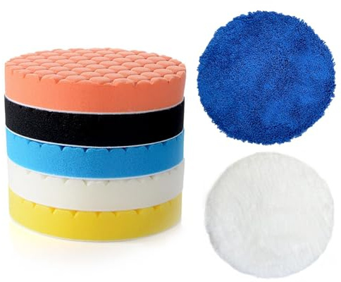 7 Stück Auto Polierpads 150MM Polierschwämme Pads, Auto Waben Polieren Schwämme Polierpad Klett Set Vielseitiges Polierschaum Set für Exzenter Poliermaschine Schleifmaschine