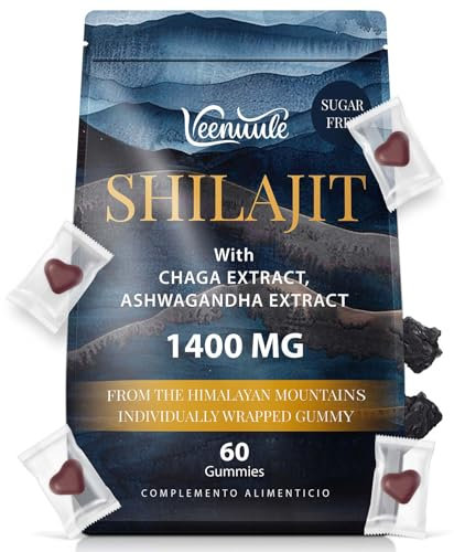 Gominolas de Shilajit Puro del Himalaya 1400 mg, Extracto 20:1, con Ashwagandha y Chaga, Más de 85 Minerales y Ácido Fúlvico, Complejo de Alta Potencia, Más Prácticas que la Resina, Veganas