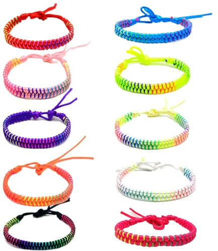 MUNSKT Set di 10 braccialetti dell'amicizia, fatti a mano, regolabili, intrecciati, etnici, multicolore, per ragazze e ragazzi, Misura unica, Poliestere