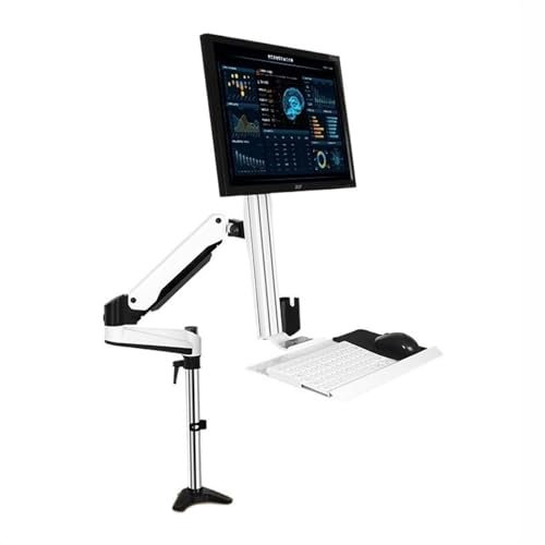 Soporte Monitor Soporte de escritorio for un solo monitor, estación de trabajo for trabajar sentado o de pie con bandeja for teclado y caja for mouse, brazo de montaje for un solo monitor con resorte