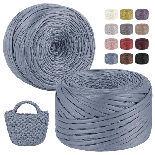 LEREATI Fettuccia per Borse a Uncinetto, 2x200g/2x90m Aspetto Similpelle Filato Grosso in Poliestere Cordino per Borse Uncinetto, Filati per Cestini Fai da Te Decorazioni (Blu Foschia)