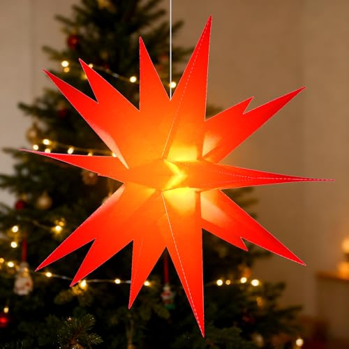 BAYHT 60cm Weihnachtsstern Beleuchtet, 3D Led Christbaumspitze Stern Batterie mit Timer, Adventsstern Stern Zum Dekorieren von Weihnachtsbaum, Innenhof, Balkon Und Garten