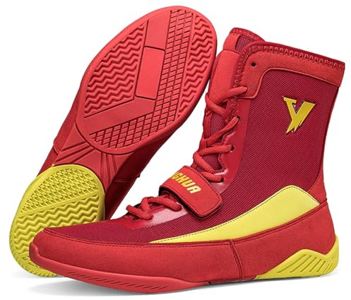 Hiuzylqx Zapatos de Boxeo para Hombre Zapatillas de Lucha Libre Transpirables Confort para Boxeo, Artes Marciales, atléticos, Fitness, Culturismo,Rojo,40 EU