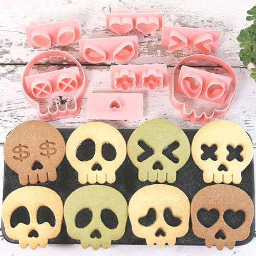 Juego de 17 Moldes para Galletas Halloween con Diseño de Calavera, Cortadores de Galletas 3D en Plástico para Halloween y Día de los Muertos, Cortapastas DIY para Repostería, Moldes Hallowee Fiestas