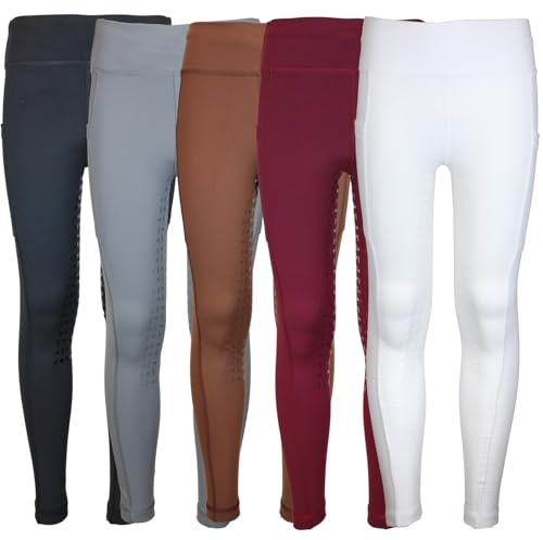 MS-Trachten Reitleggings Kinder Silikonbesatz Reithose Amy (122/128, Weiß)