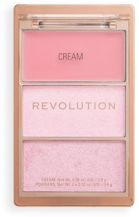 Revolution Highlight Icon Palette, Trio Crema, Polvere e Shimmer, Pigmento Modulabile per Illuminare con Facilità, Pink Posse, 2.8g
