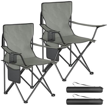 WOLTU 2X Sillas Camping Plegables con Respaldo, Sillas Pesca con Bolsillo Lateral y Portavasos, Tela Oxford, para Playa, Picnic y Terraza, Capacidad de Carga 120 kg,Gris Oscuro