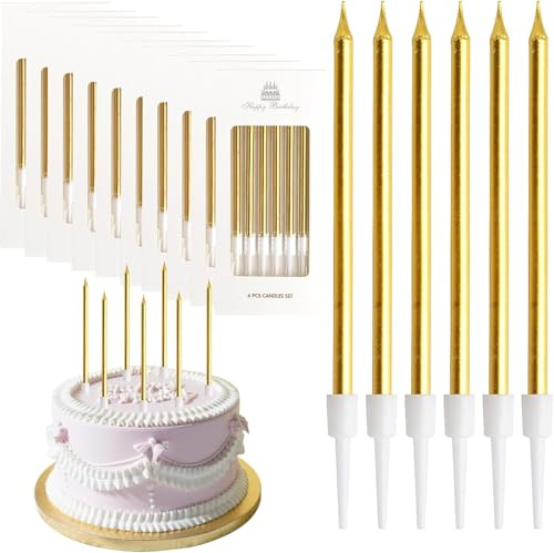 30 Pz Candeline Compleanno Lunghe, Oro, per Torta