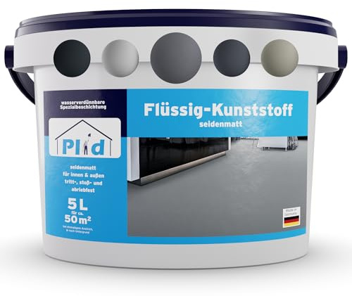 Plid® flytande plast, inomhus och utomhus, skiffergrå 5 l – flytande plast – skyddande skikt för golv och vägg-betongfärg vattentät – golvbeläggning terrass, verkstad, källare – flytande PVC
